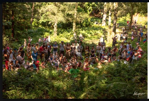 a large group of people stood at a shamanic workshop