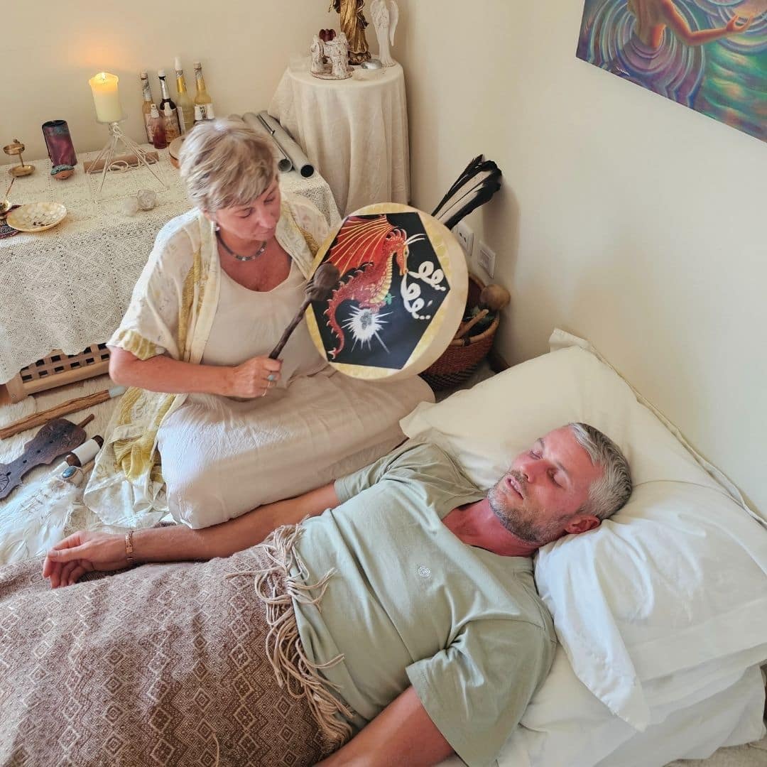 Sue Holmes Fire Horse (8) Shaman Sue Holmes completing a session, smiling into the distance